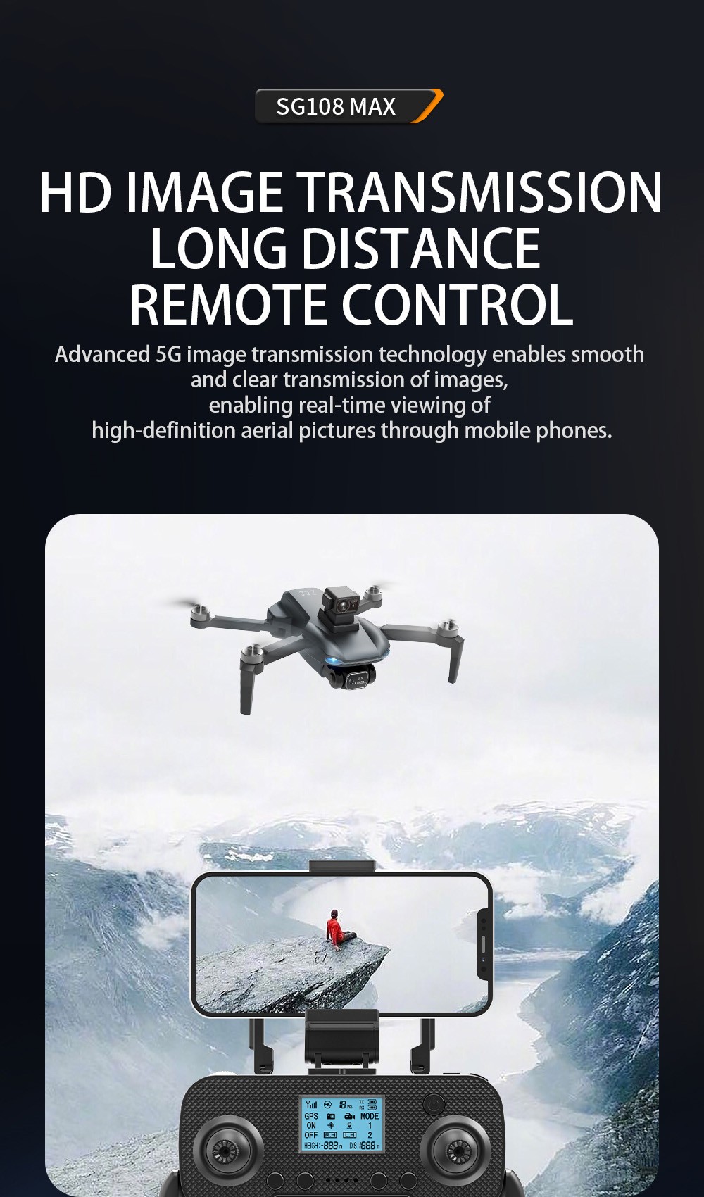 ZLL SG108MAX RC Drone GPS GLONASS 4K@25fps Adjustable Camera with Avoidance 20min Flight Time - Black One Battery