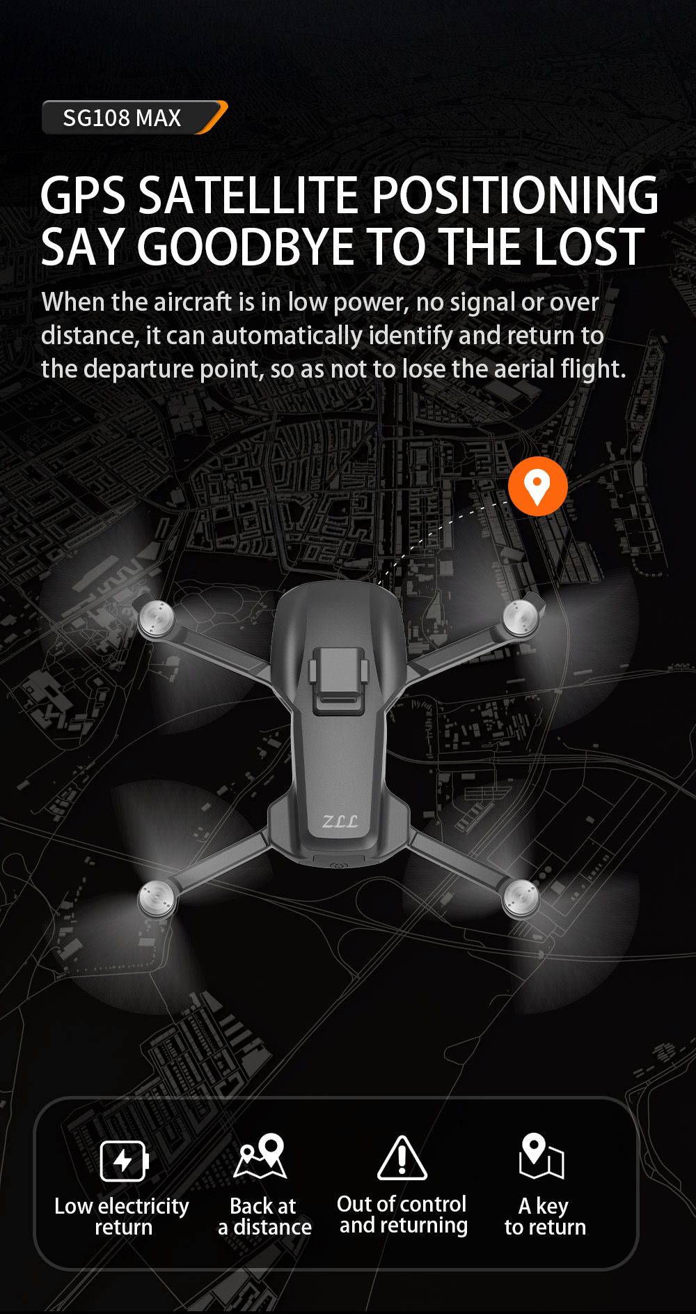 ZLL SG108MAX RC Drone GPS GLONASS 4K@25fps Adjustable Camera without Avoidance 20min Flight Time - Black One Battery