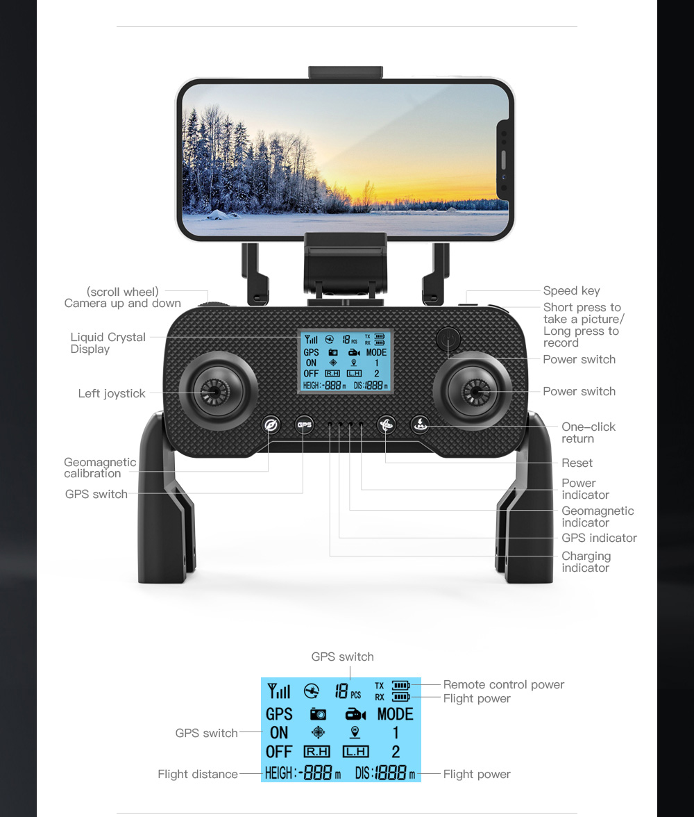 ZLL SG108MAX RC Drone GPS GLONASS 4K@25fps Adjustable Camera without Avoidance 20min Flight Time - Black One Battery