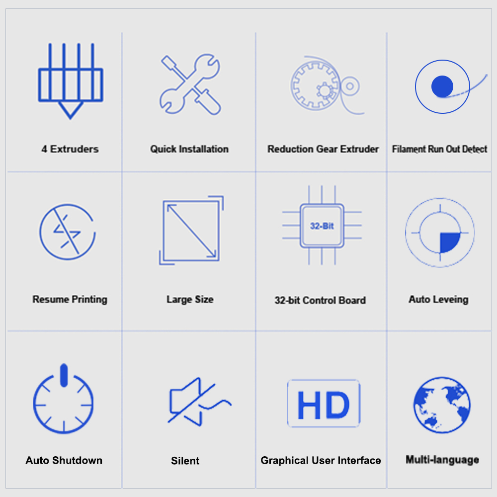 Zonestar Z9V5Pro-MK4 4 Extruders 3D Printer with 4*0.25kg Filament, 4 Colors, Auto Leveling, 32 Bit Control Board, Resume Printing, TFT-LCD, 300x300x400mm