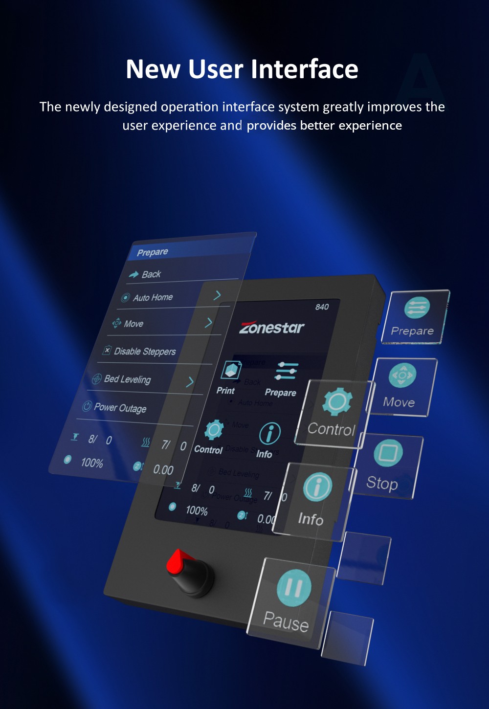 Zonestar Z9V5Pro-MK4 4 Extruders 3D Printer with 4*0.25kg Filament, 4 Colors, Auto Leveling, 32 Bit Control Board, Resume Printing, TFT-LCD, 300x300x400mm