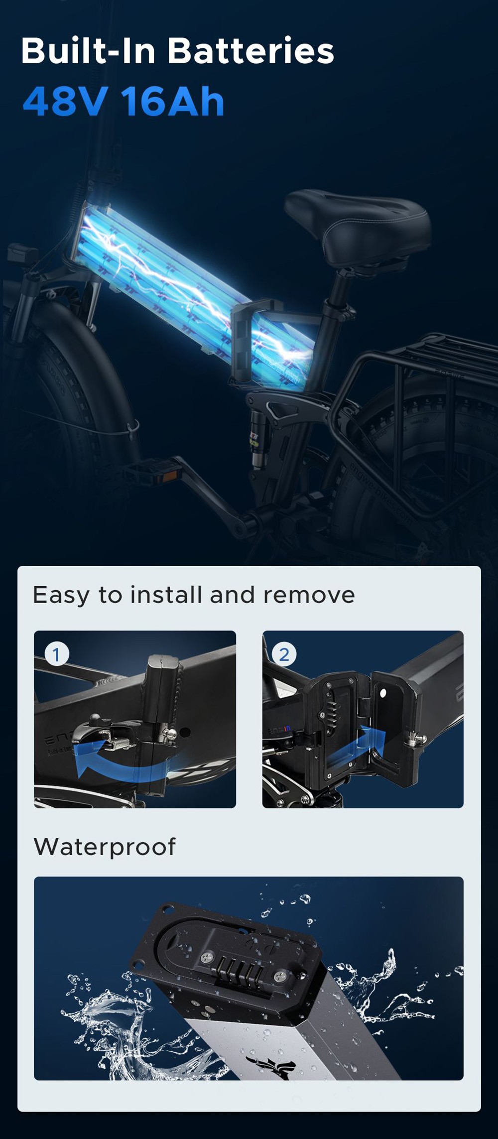 ENGWE ENGINE Pro Folding Electric Bicycle 20*4'' Fat Tire 750W Brushless Motor 48V 16Ah Battery 45km/h Max Speed - Blue