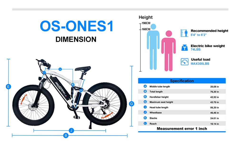 ONESPORT ONESPORT ONES1 Electric Bike 48V 500W Motor 10Ah Battery Shimano 7 Speed  25km/h Max Speed - White