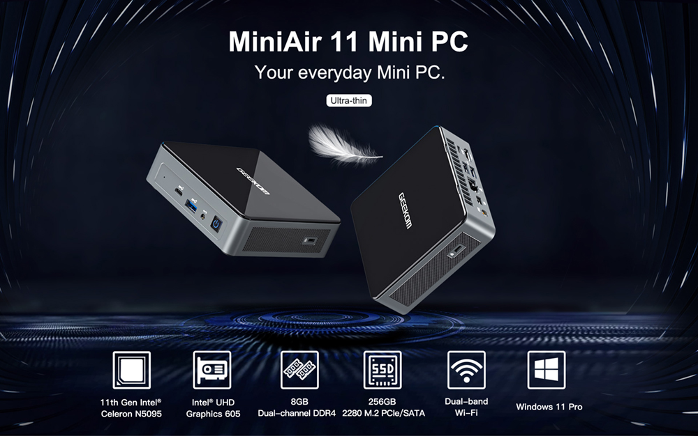 GEEKOM MiniAir 11 MiNi PC intel 11th Gen Celeron N5095 8GB RAM 256GB SSD WiFi 5 Gigabit LAN HDMI DP