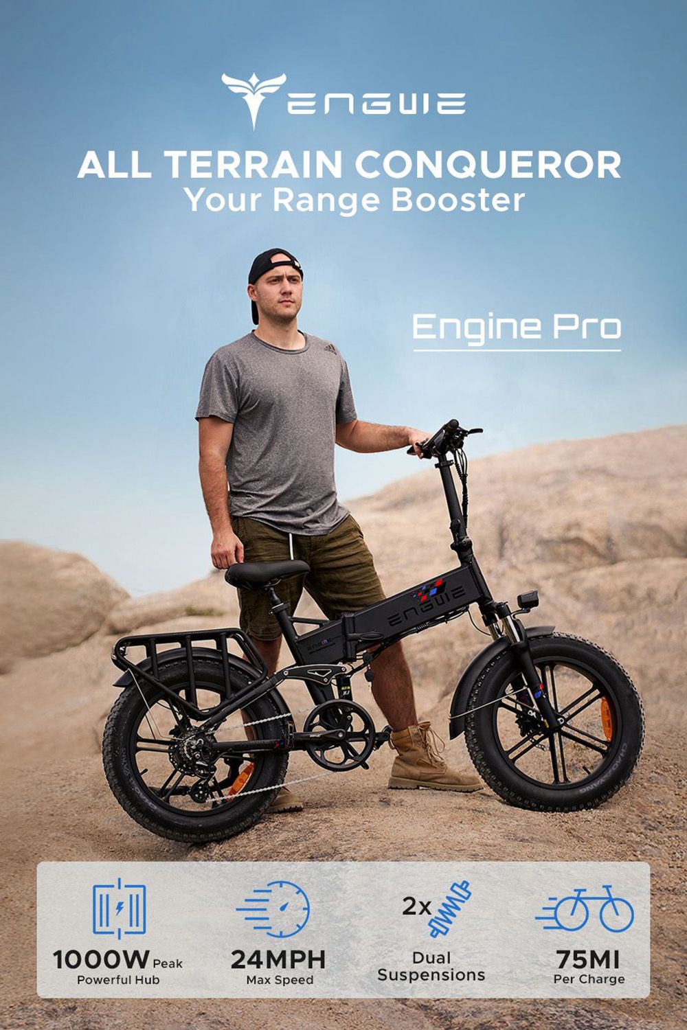 ENGWE ENGINE Pro Folding Electric Bicycle 20*4'' Fat Tire 750W Brushless Motor 48V 16Ah Battery 45km/h Max Speed - Grey 4 ENGWE ENGINE Pro Folding Electric Bicycle 20*4'' Fat Tire 750W Brushless Motor 48V 16Ah Battery 45km/h Max Speed - Grey
