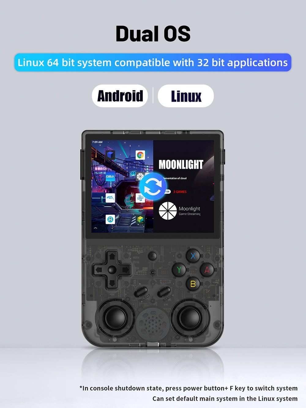 ANBERNIC RG353VS Portable Game Console Android 16GB Linux+128GB Game TF Card 3.5'' IPS Retro WiFi Bluetooth - Black Transparent