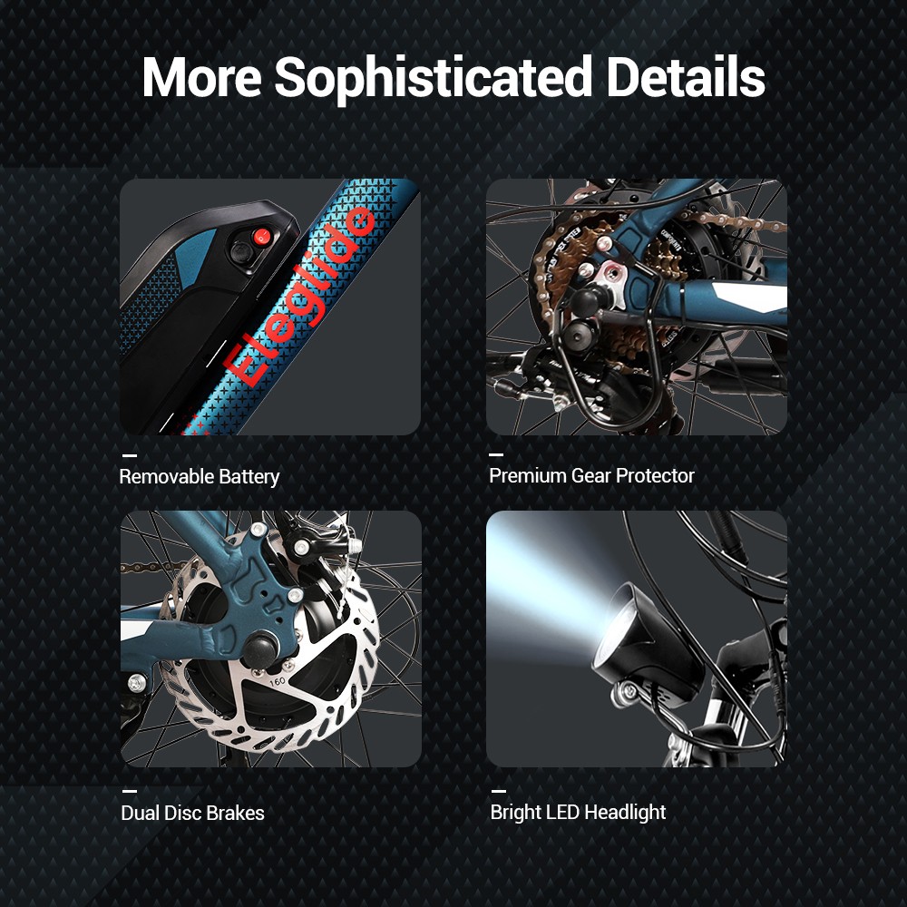 ELEGLIDE M1 Electric Bike Upgraded Version 27.5 inch Mountain Urban Bicycle 250W Hall Brushless Motor SHIMANO Shifter 21 Speeds 36V 7.5Ah Removable Battery 25km/h Max Speed up to 65km Max Range IPX4 Aluminum Alloy Frame Dual Disk Brake - Dark Blue