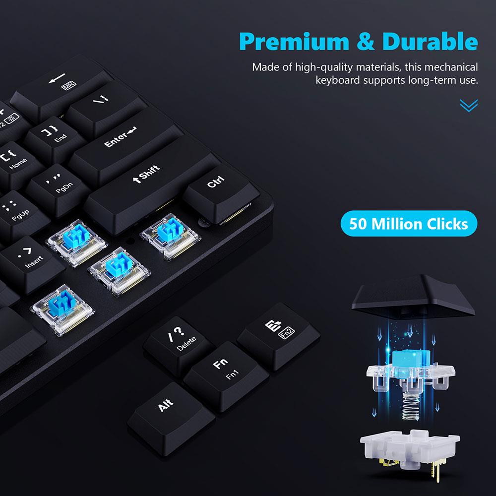 Redragon K615-R Elise Wired Rabinbow LED Backlight Mechanical Keyboard, Ultra-Thin 61 Keys Blue Switch - Black