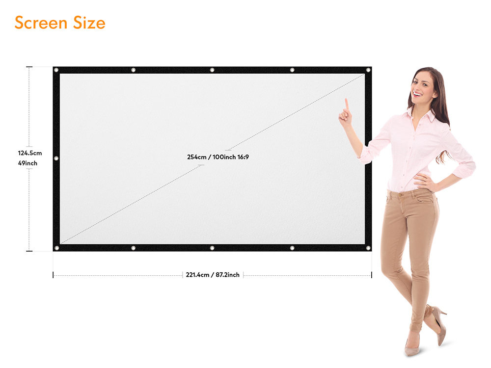 apeman 100 inch HD Portable Projector Screen,16:9 HD 4K Foldable Anti Crease Thick Projection Screen, 160 Degree Viewing