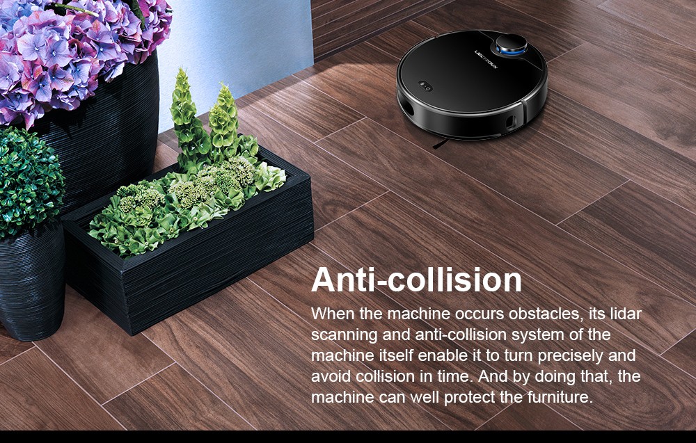 LIECTROUX ZK901 Robot Vacuum Cleaner 3 In 1 Vacuuming Sweeping and Mopping Laser Navigation 6500Pa Suction 5000mAh Battery Voice Control Breakpoint Resume Clean & Mapping APP Control - Black