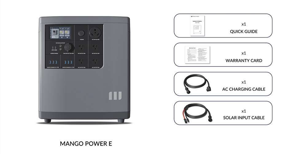 Mango Power E Home Backup and Portable Power Station, 3.5kWh LiFePo4 Battery, Max 3000W Output Power, Expand up to 3.5-14kWh Large Capacity, 16 Output Ports, Charging 80% in 1 Hour, App Control, for Home Backup, Emergency, RV, Off-Grid - US Plug