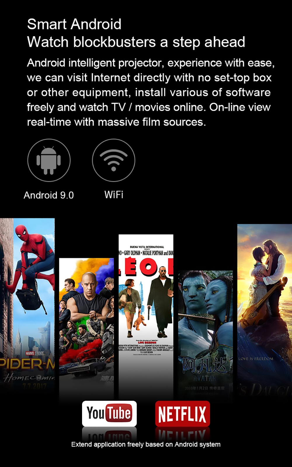 Wanbo X1 Pro Smart Projector Android 9.0 1GB+8GB Memory, 720P HD HDR Keystone Correction 2.4G WiFi Home Theater EU Plug