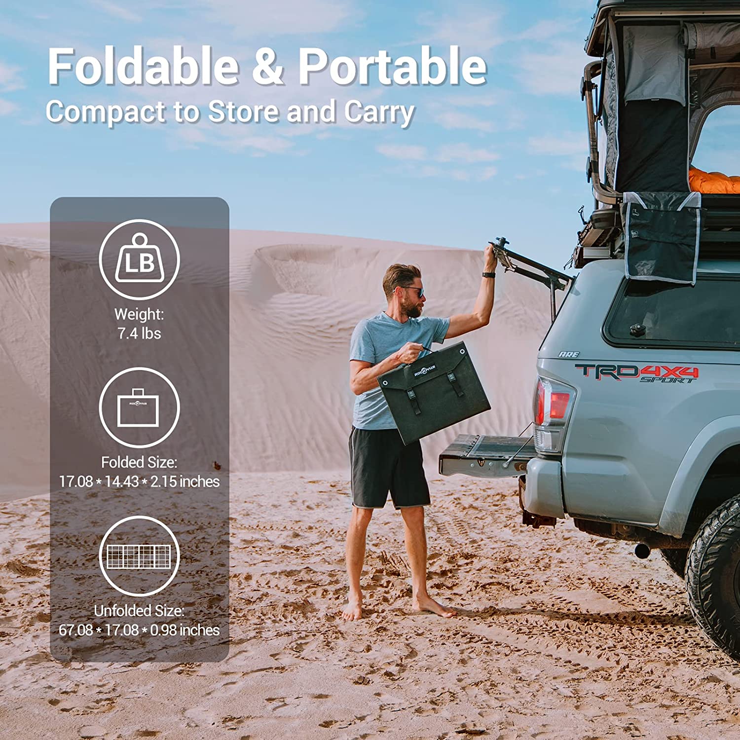 ROCKPALS SP003 100W Foldable Solar Panel for Solar Generator and USB Devices, 21.5%-23.5% Conversion Efficiency, Support Parallel, QC 3.0 Fast Charging, Compatible with Jackery/EF/Bluetti/Anker/Goal Zero Power Station, Portable Solar Panel Charger