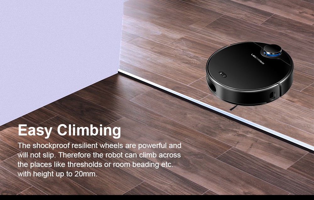 LIECTROUX ZK901 Robot Vacuum Cleaner 3 In 1 Vacuuming Sweeping and Mopping Laser Navigation 6500Pa Suction 5000mAh Battery Voice Control Breakpoint Resume Clean & Mapping APP Control - Black