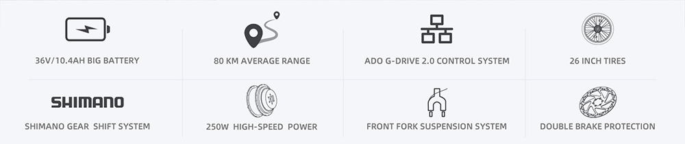 ADO A26S XE 26*1.95'' Step-through Electric Bike 36V 250W Brushless Gear Motor 10.4Ah Removable Battery 25km/h Max Speed