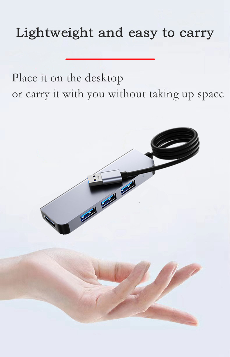 4 in 1 Ultra Thin Elongated Portable HUB Mini USB Hub Extension, 4 Ports USB Hub 1.2m Ultra Long Cable