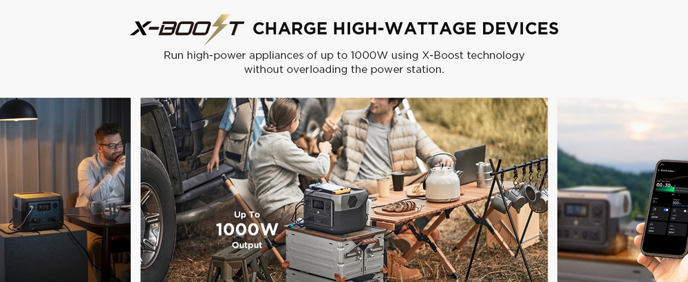 EF EcoFlow RIVER 2 MAX Portable Power Station, 500W Output, 512Wh LiFePO4 Battery Solar Generator, 1 Hour Fast Charging, 11 Output Ports, App Control, Up To 1000W Output Solar Generator for Outdoor Camping/RVs/Home Emergency Use