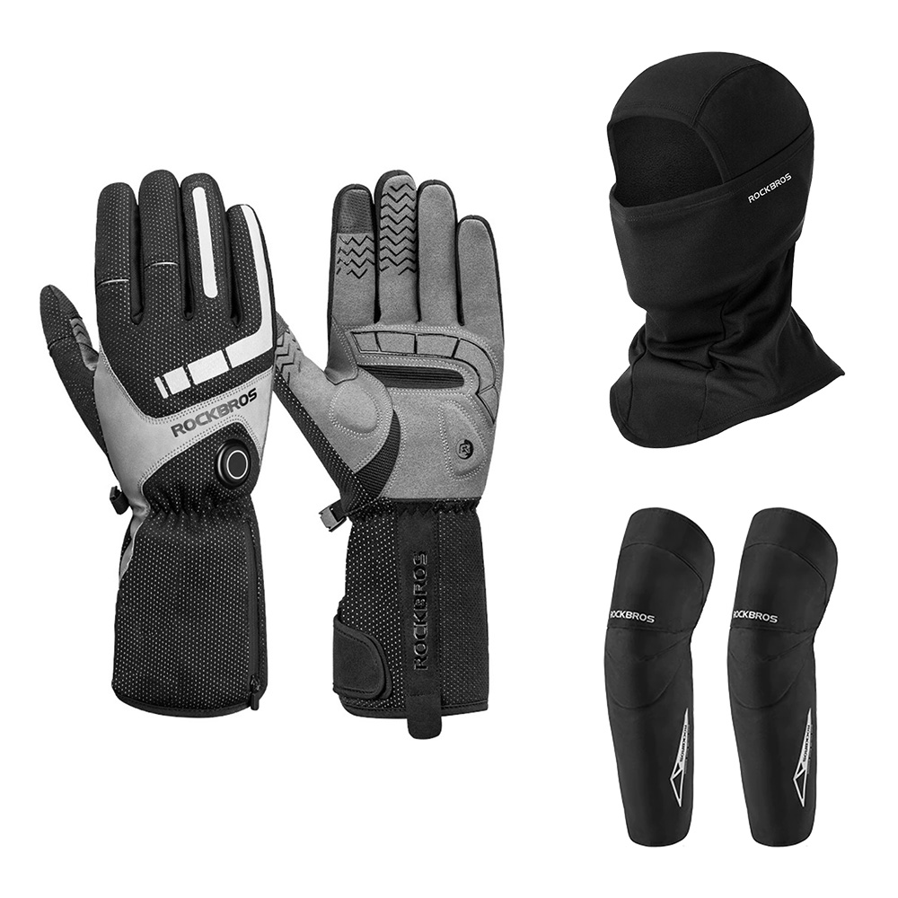 ROCKBROS Bicycles Heating Gloves XL & Face Mask Headwear Hat & Winter Cycle Knee Pad Equipment Pack