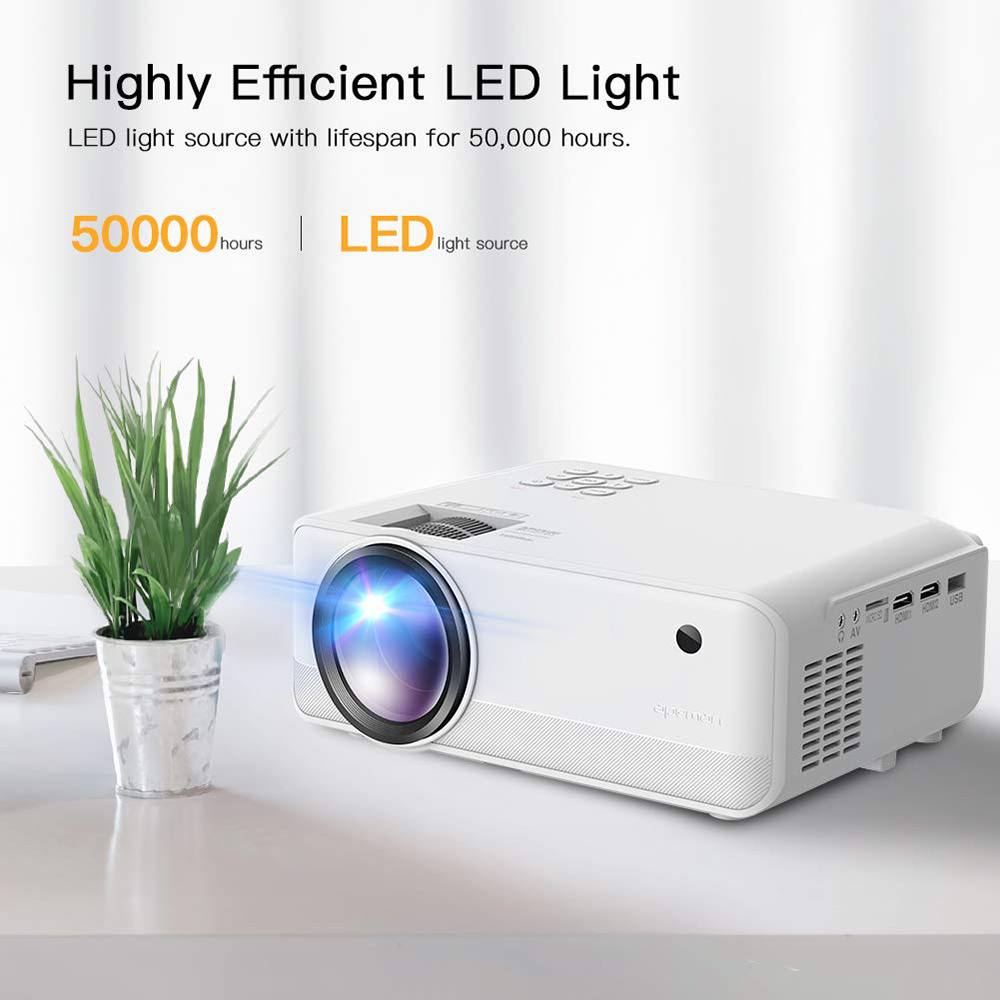 Apeman 4000 Lumen 720P Supported Mini Projector, 200'' Display 50000 Hrs LED Life, Dual Speakers Portable Projector