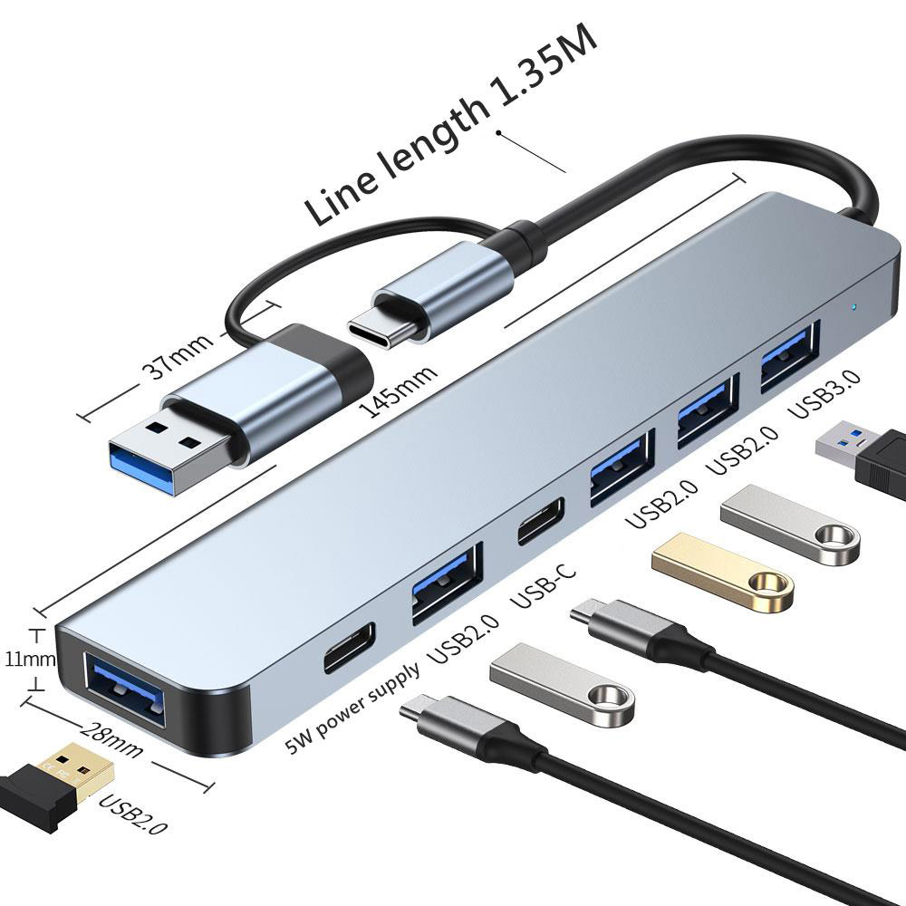 7-in-1 USB Hub Multi Ports Distributor USB 3.0 for Macbook Pro PC Hub