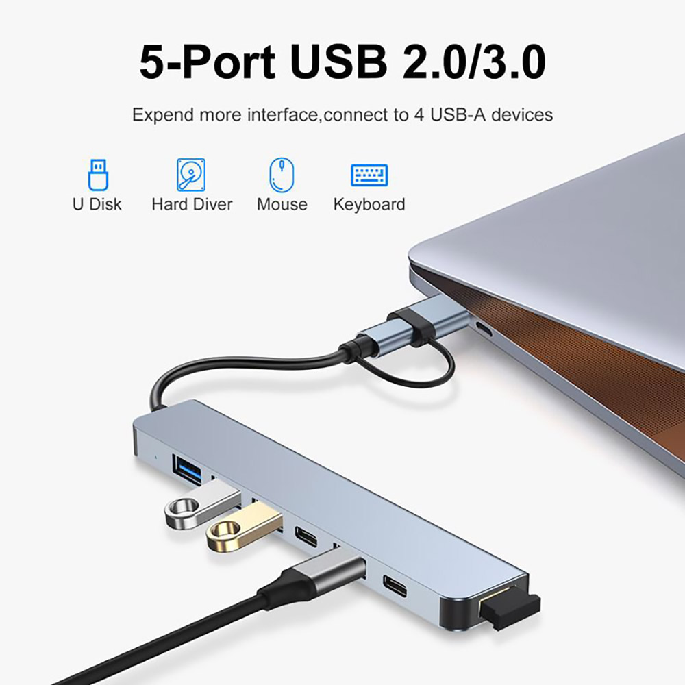 7-in-1 USB Hub Multi Ports Distributor USB 3.0 for Macbook Pro PC Hub