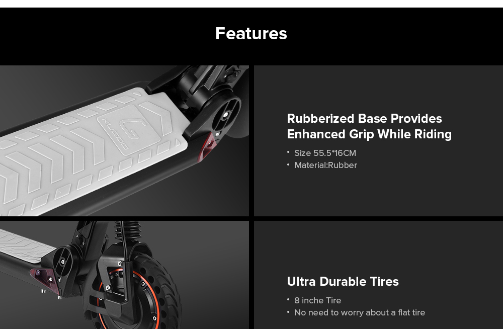 KUGOO S1 Plus 8 inch Folding Electric Scooter 350W Motor 7.5Ah Clear LCD Display Screen Max 30km/h 3 Speed Modes Max Range up to 25km Easy Folding - Black