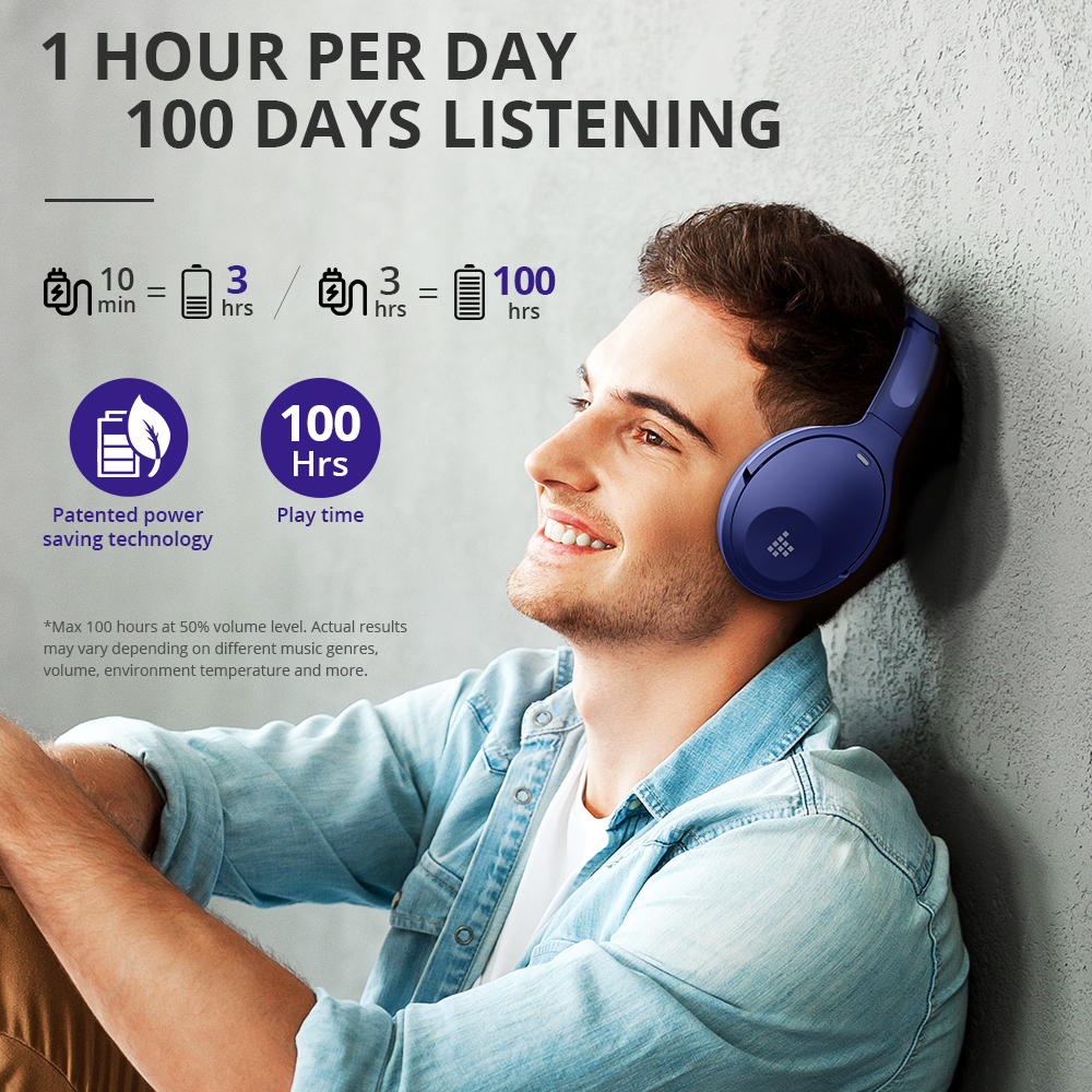 Tronsmart Apollo Q10 ANC Active Noise Cancelling Bluetooth Headphones Reduce noise level up to 35dB 40mm Audio Driver 100 Hours Battery Life 5 Mics Deep Bass Adjustable Headband For Travel Home Office, Blue