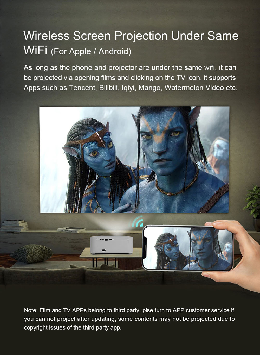 Wanbo X1 Mini Projector 720P HD HDR Smart Projector Keystone Correction for Home Office EU Plug - White