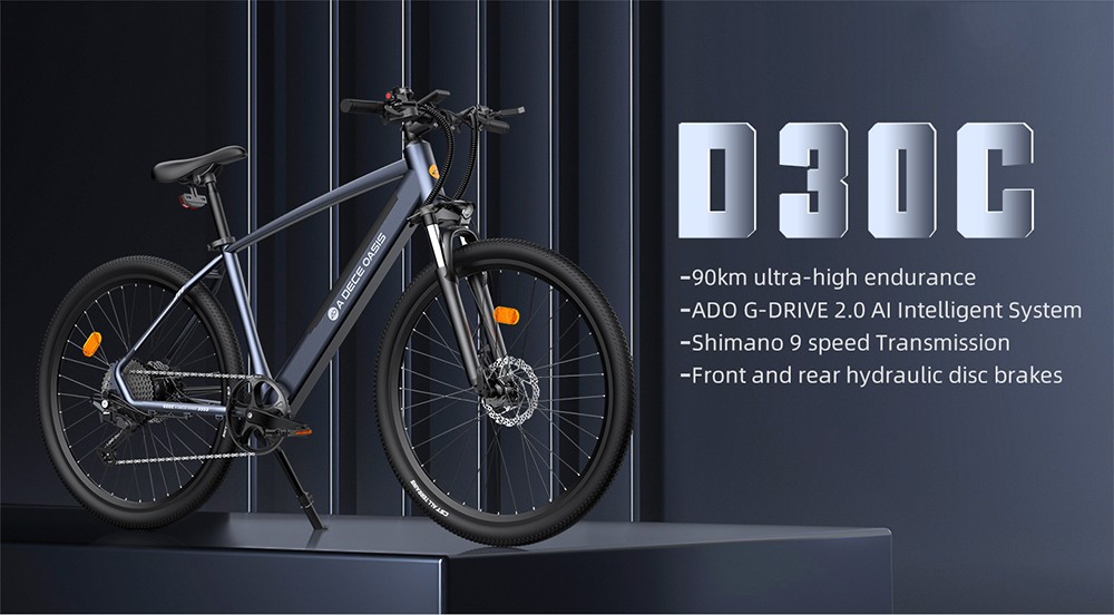 ADO D30C 36V 10.4Ah Battery 250W Motor 27.5in Tire Electric Power Assist Bicycle 25km/h Max Speed 90km Mileage - White