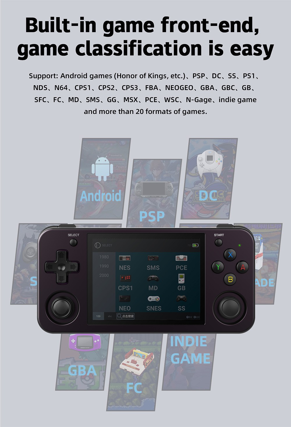 Console de jeu portable ANBERNIC RG353M,  écran IPS 3.5 '' Android 32 Go haute vitesse eMMC 5.1 Linux 16 Go,  carte TF 256 Go - Violet