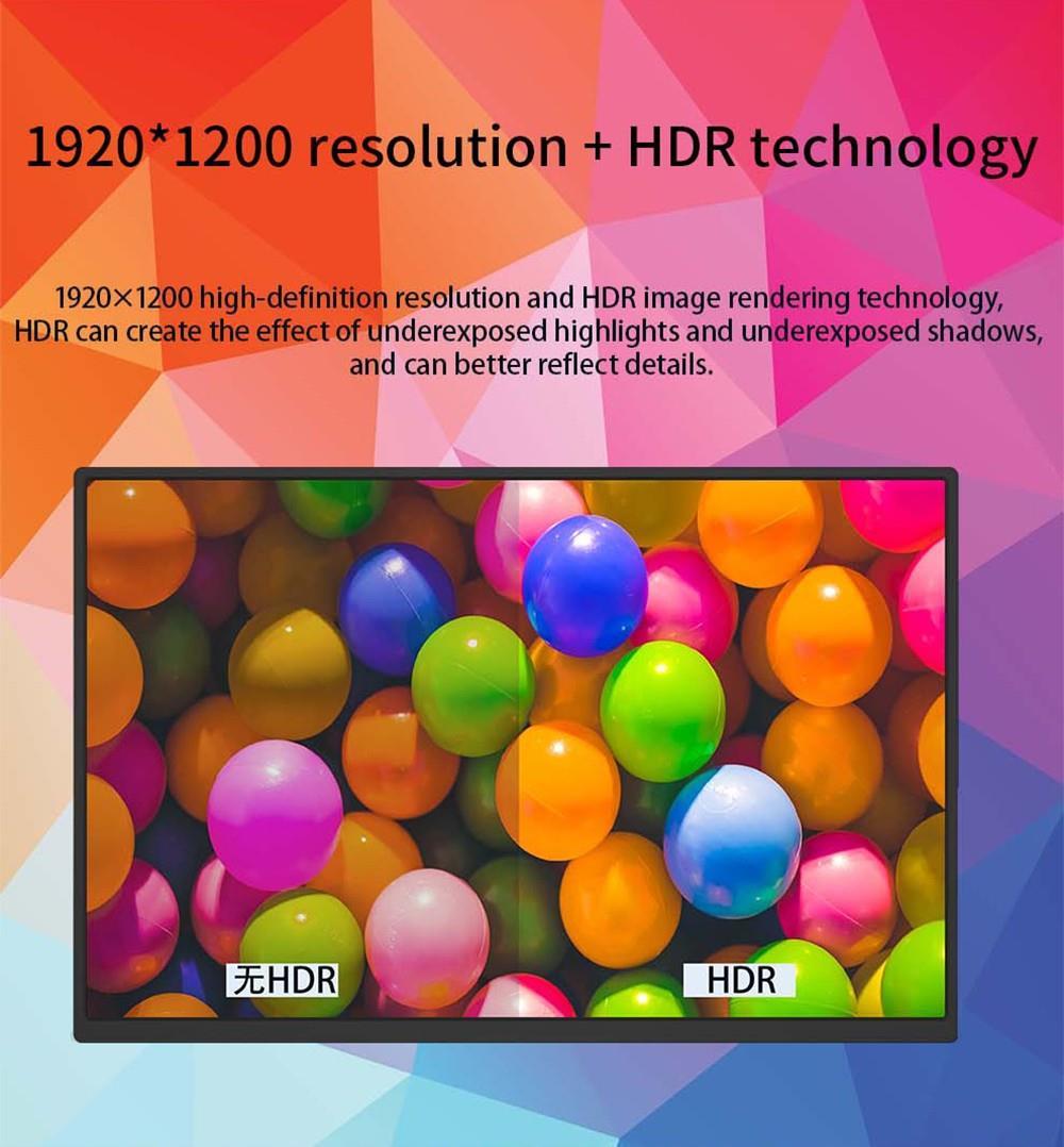 AOSIMAN 140FCC Portable 14 Inch Monitor 1920*1200 Resolution + HDR IPS Panel Plastic Shell Dual Speakers with Stand - US Plug