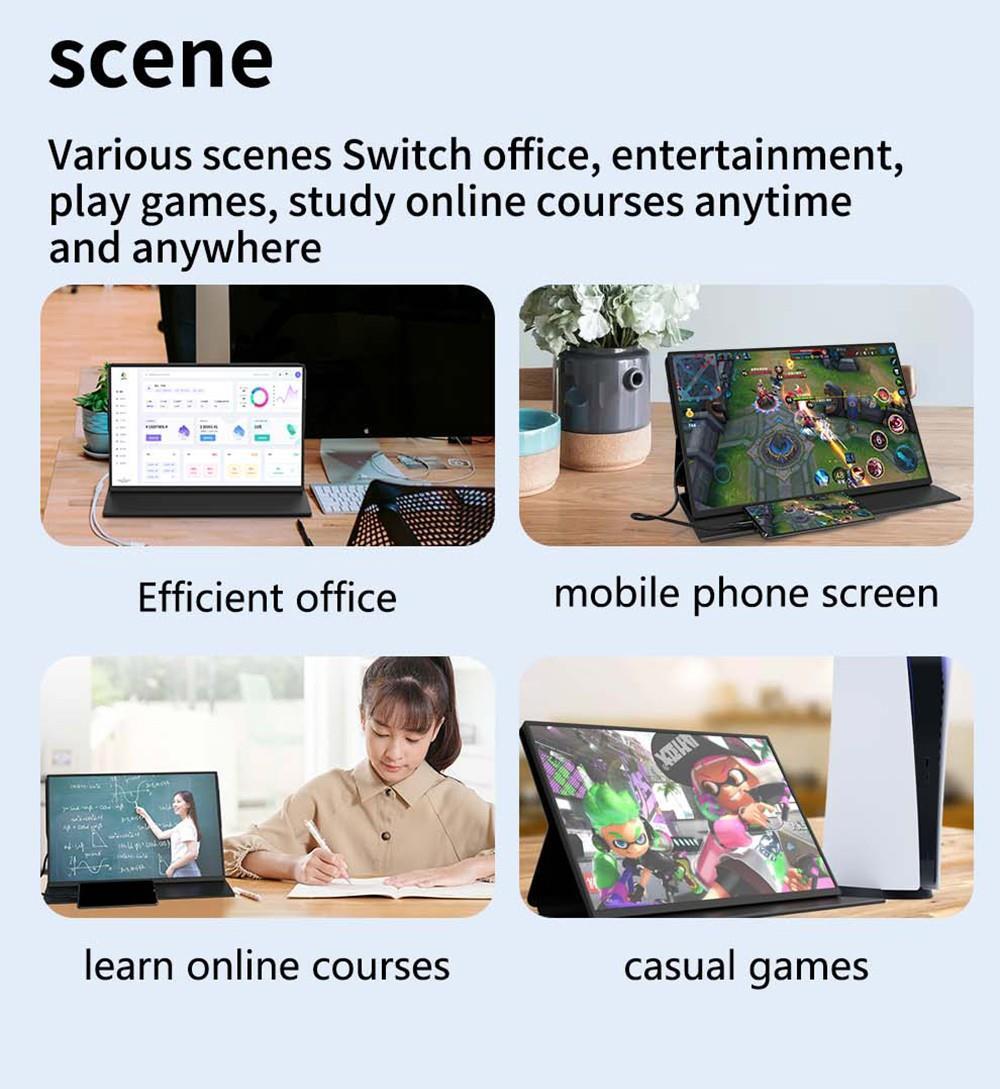 AOSIMAN 140FCC Portable 14 Inch Monitor 1920*1200 Resolution + HDR IPS Panel Plastic Shell Dual Speakers with Stand - US Plug