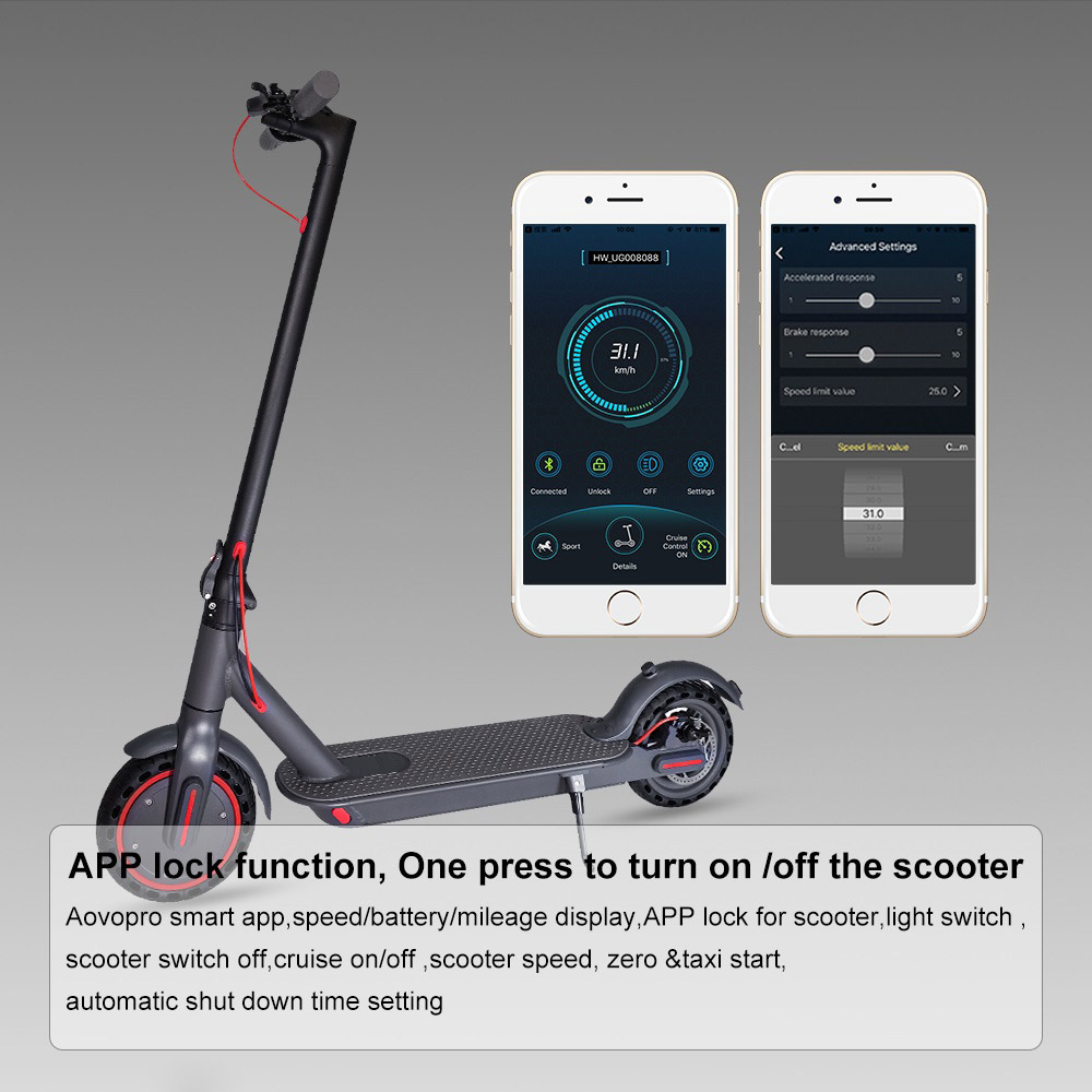 AOVOPRO M365GO Electric Scooter 350W Motor 36V 10.4Ah Battery Dual Brake App Control LCD Display Waterproof Foldable E-scooter