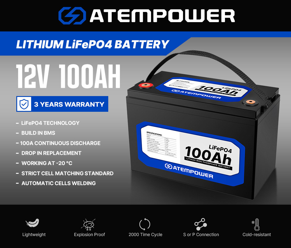 ATEM POWER 12V 100Ah Lifepo4 Battery