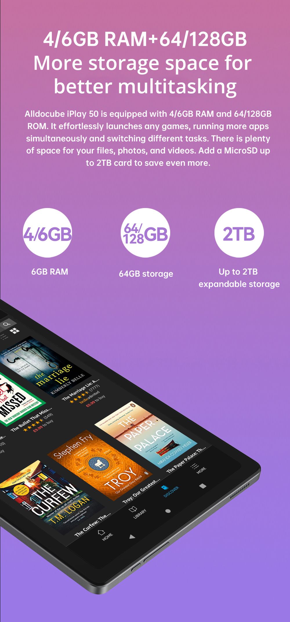 Alldocube iPlay 50 4G LTE Tablet UNISOC T618 Octa-core CPU, 10.4'' 2K UHD Display, Android 12 6+64GB, Dual Cameras