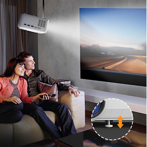 Apeman 6000 Lumen 1080P Supported Mini Projector, 200'' Display 50000 Hrs LED Life, Dual Speakers Portable Projector