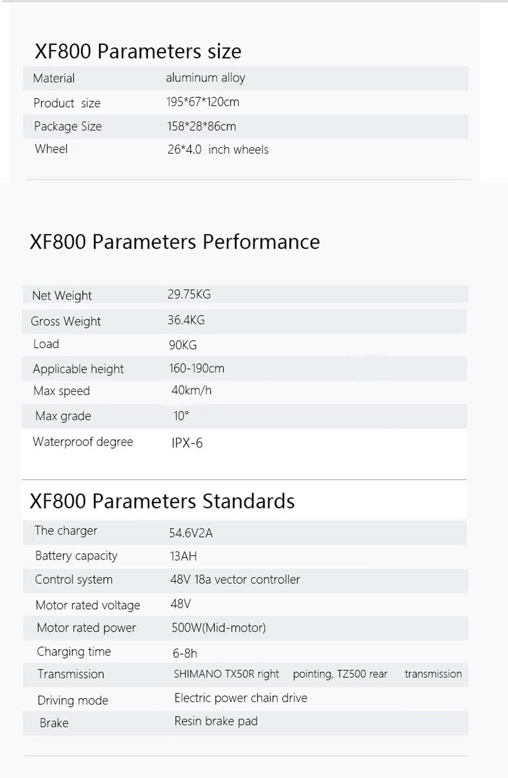 BEZIOR XF800 Electric Mountain Bike 26*4.0 Inch Fat Tires 500W Mid Motor 48V 13Ah Battery 40Km/h Max Speed 90KG Load Dual Mechanical Disc Brake Shimano 7-Speed Gears - Black & Blue 24 BEZIOR XF800 Electric Bike 500W Mid Motor 13Ah Battery 40km/h Max Speed 90kg Load - Black & Blue