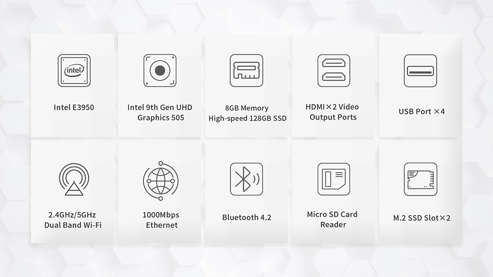 BMAX B2 Mini PC Processeur Intel® E3950 8 Go DDR4 128 Go SSD BT4.2 HDMI Type C 100 Mbps Wi-Fi Windows 10 Prise UE