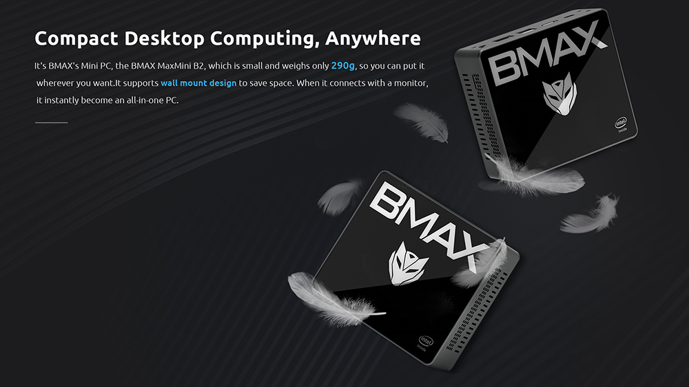 BMAX B2 Mini PC Processeur Intel® E3950 8 Go DDR4 128 Go SSD BT4.2 HDMI Type C 100 Mbps Wi-Fi Windows 10 Prise UE