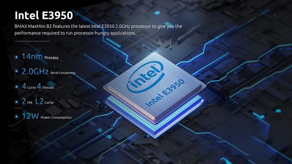 BMAX B2 Mini PC Processeur Intel® E3950 8 Go DDR4 128 Go SSD BT4.2 HDMI Type C 100 Mbps Wi-Fi Windows 10 Prise UE