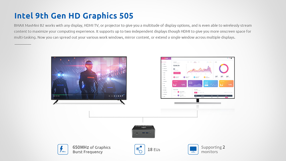 BMAX B2 Mini PC Processeur Intel® E3950 8 Go DDR4 128 Go SSD BT4.2 HDMI Type C 100 Mbps Wi-Fi Windows 10 Prise UE
