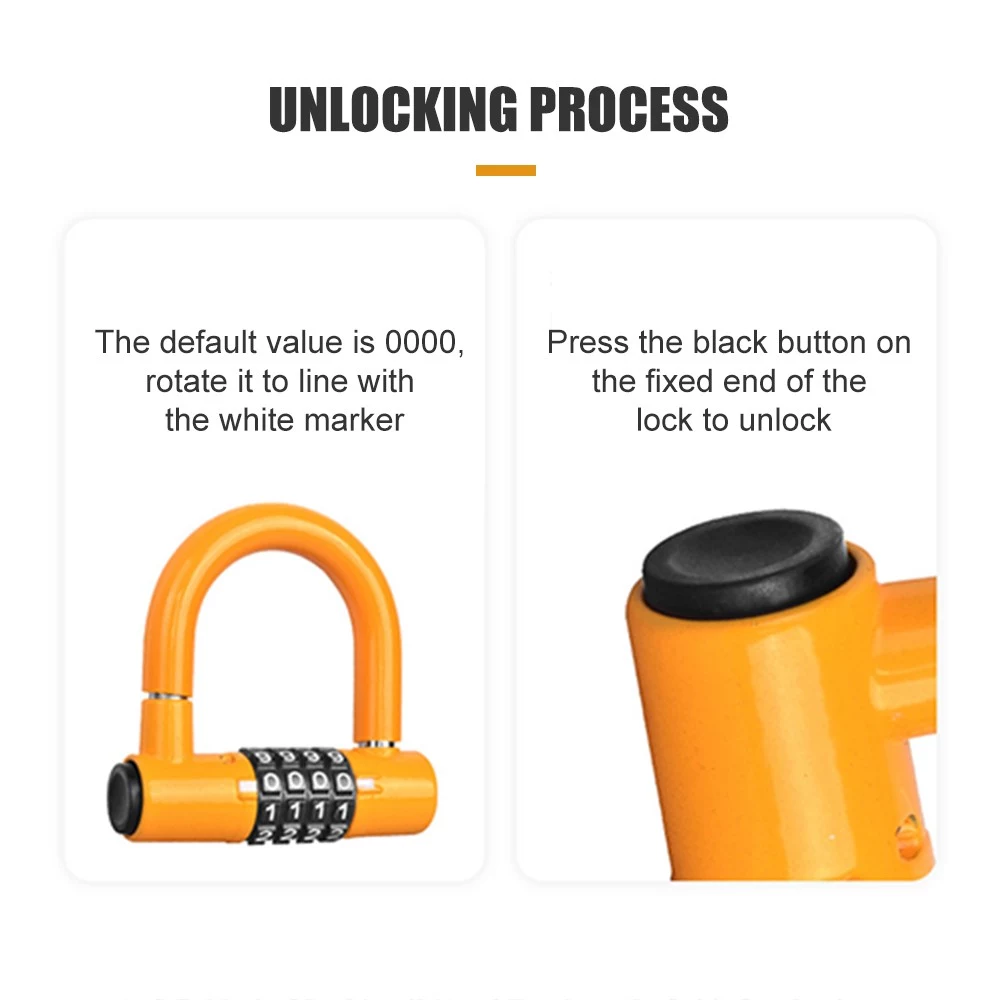 Bicycle U Lock 4-digit Combination Password Lock Anti-theft Heavy Duty Gym Locker For Bikes, Motorcycles, Scooters - Black 10 Bicycle U Lock 4-digit Combination Password Lock Anti-theft Heavy Duty Gym Locker for Bikes, Motorcycles, Scooters - Black