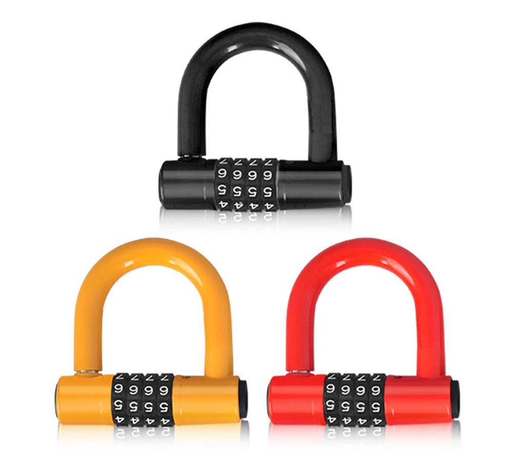 Bicycle U Lock 4-digit Combination Password Lock Anti-theft Heavy Duty Gym Locker for Bikes, Motorcycles, Scooters - Yellow