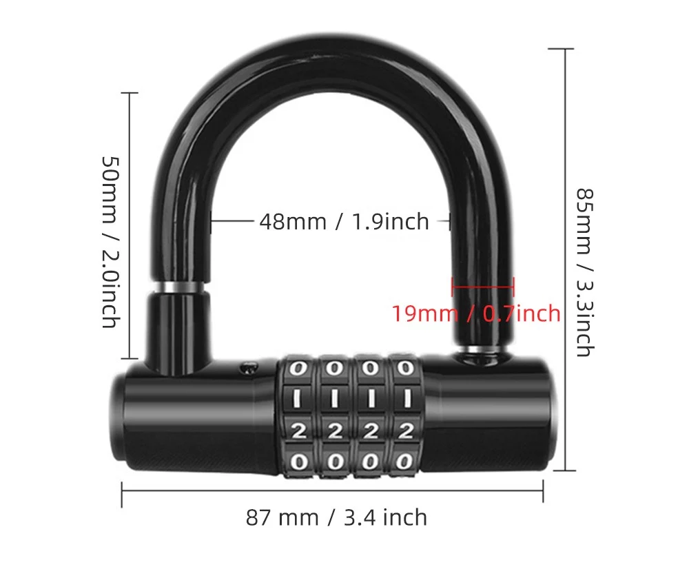 Bicycle U Lock 4-digit Combination Password Lock Anti-theft Heavy Duty Gym Locker for Bikes, Motorcycles, Scooters - Yellow