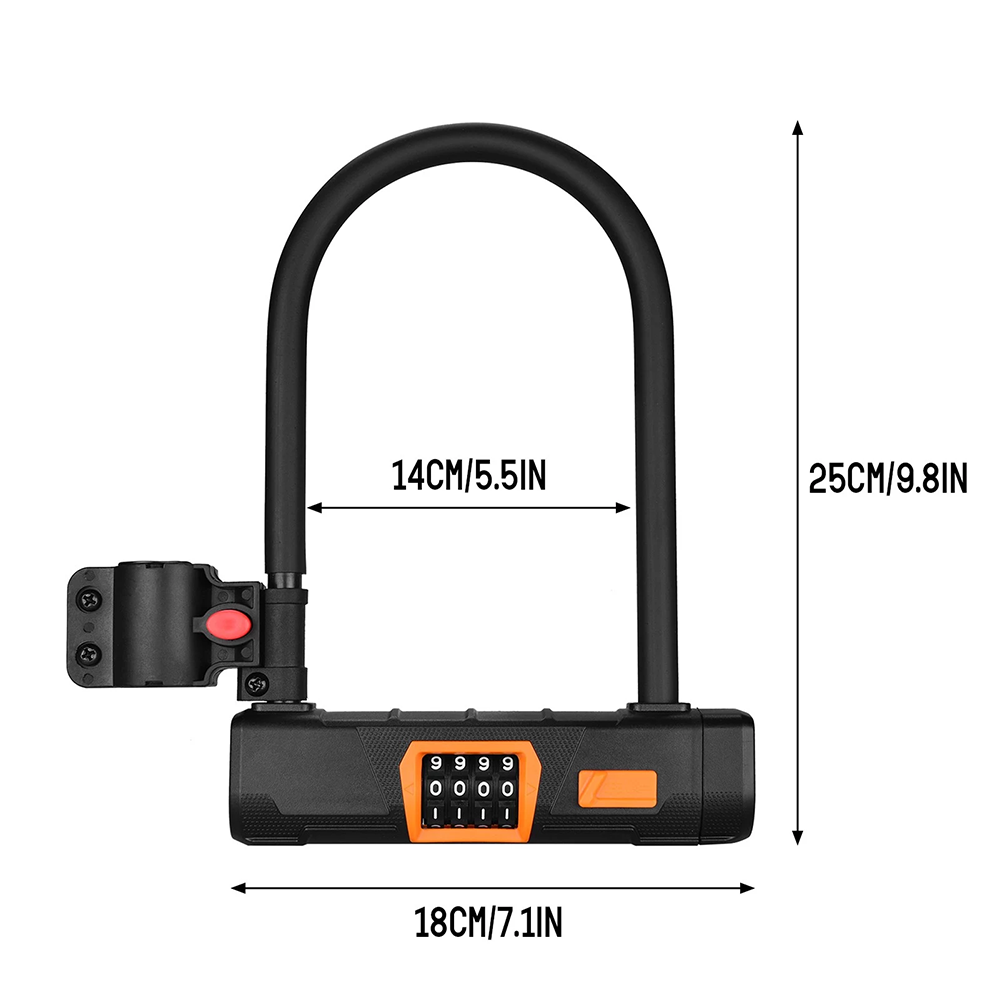 Bicycle U Lock with 1.2m Cable Anti-theft Heavy Duty Bike Password Lock Alloy for E-bikes, Motorcycles, Scooters