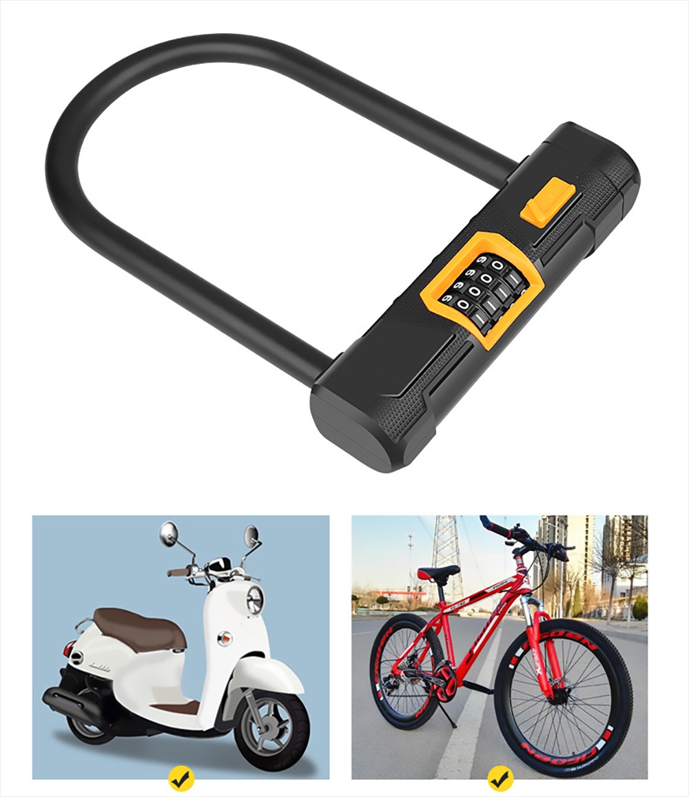 Bicycle U Lock with 1.2m Cable Anti-theft Heavy Duty Bike Password Lock Alloy for E-bikes, Motorcycles, Scooters