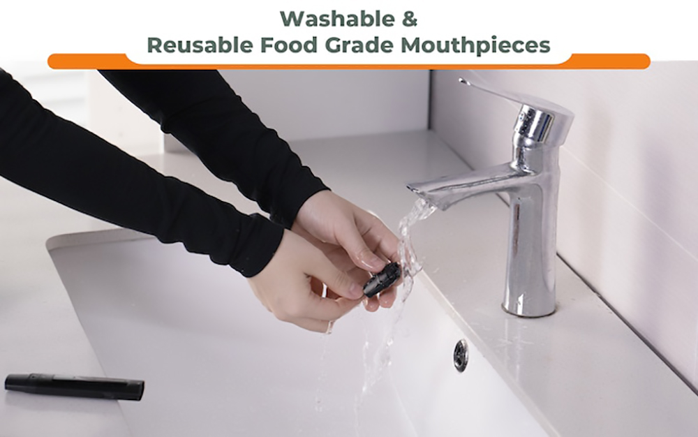 BreaThru Max Spirometer Breathing Trainer with 3 Pair of Reusable Mouthpieces Support App Control - Black