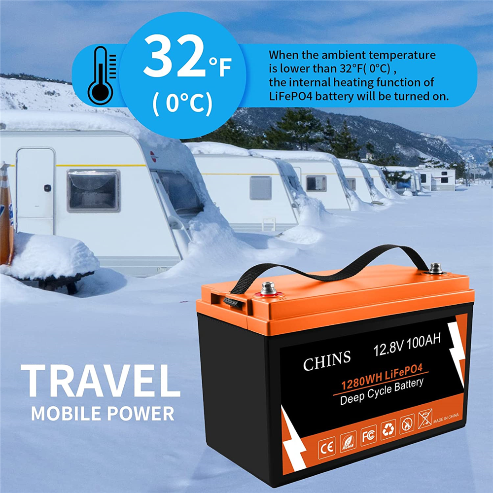 CHINS LiFePO4 Battery 12V 100AH Lithium Battery - Built-in 100A BMS, Perfect for Replacing Most of Backup Power, Home Energy Storage and Off-Grid etc.