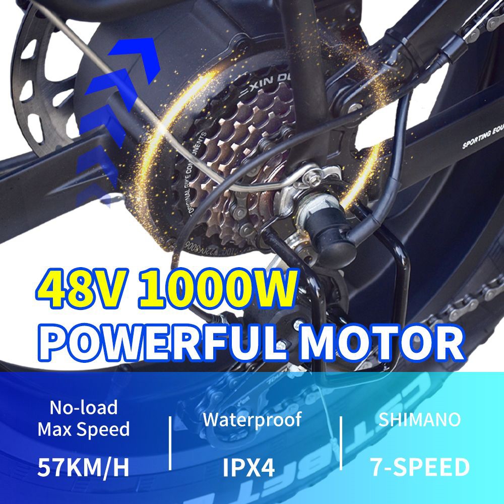 DEEPOWER H20 Pro (GR20) Electric Bike 20*4.0 Inch Fat Tire 48V 1000W Motor 57Km/h Max Load 17.5Ah Battery Shimano 7 Speed Gear 150KG Load 13 DEEPOWER H20pro (GR20) Electric Bike 20*4.0 inch Tire 48V 1000W Motor 17.5Ah Battery Shimano 7 Speed Gear 150kg Load