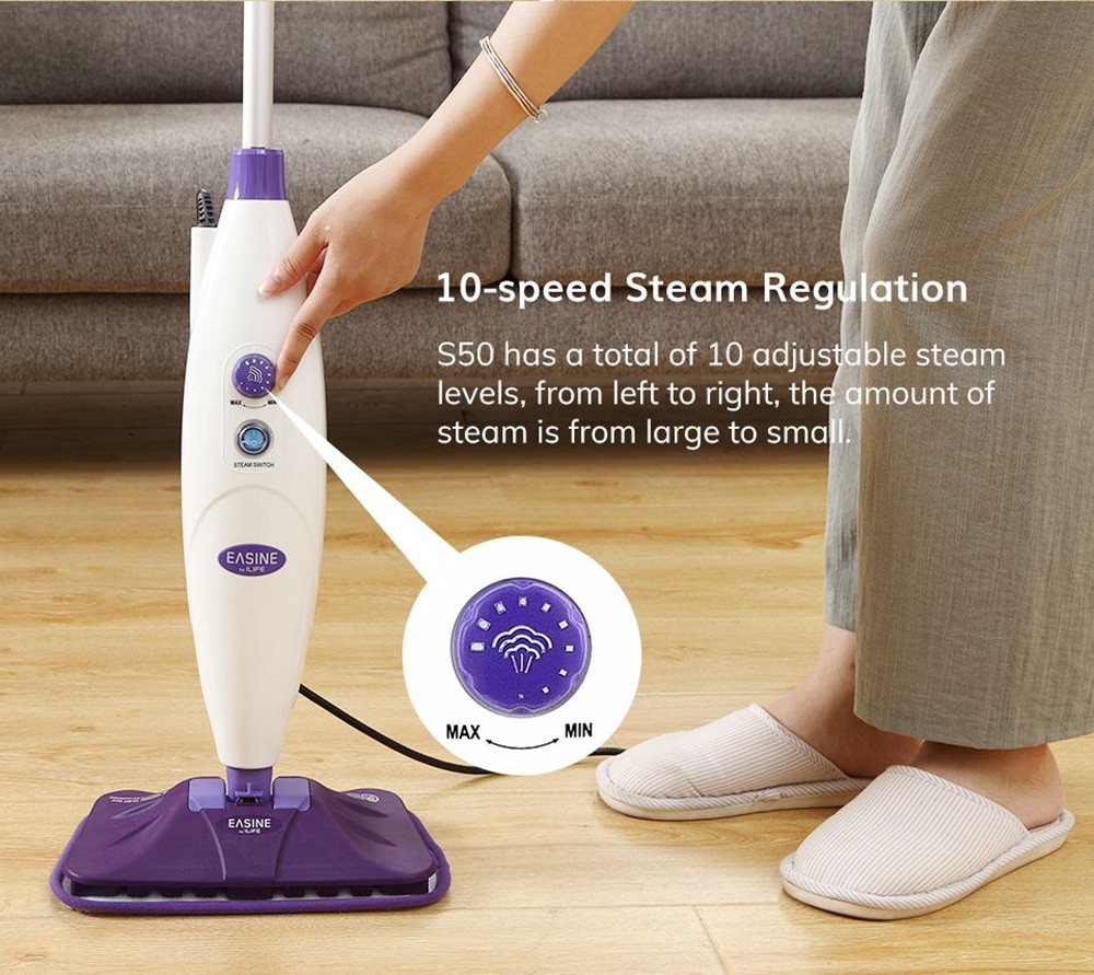 EASINE by ILIFE S50 Wired Steam Mop 1300W Power 450ml Water Tank 10 Levels Adjustable 20s Fast Steam 120 Degree Celsius High-Temperature 99% Sterilization Overheat Protection - Purple